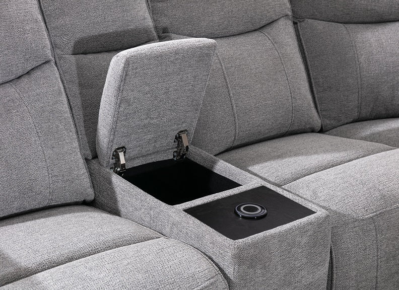 Herbert Powered 2PCP Sofa with Console – Grey Fabric Upholstery and USB Ports - Image 5