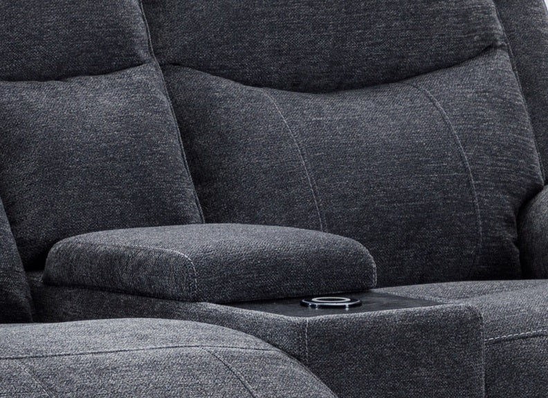 Herbert Powered 2PCP Sofa with Console – Grey Fabric Upholstery and USB Ports - Image 7