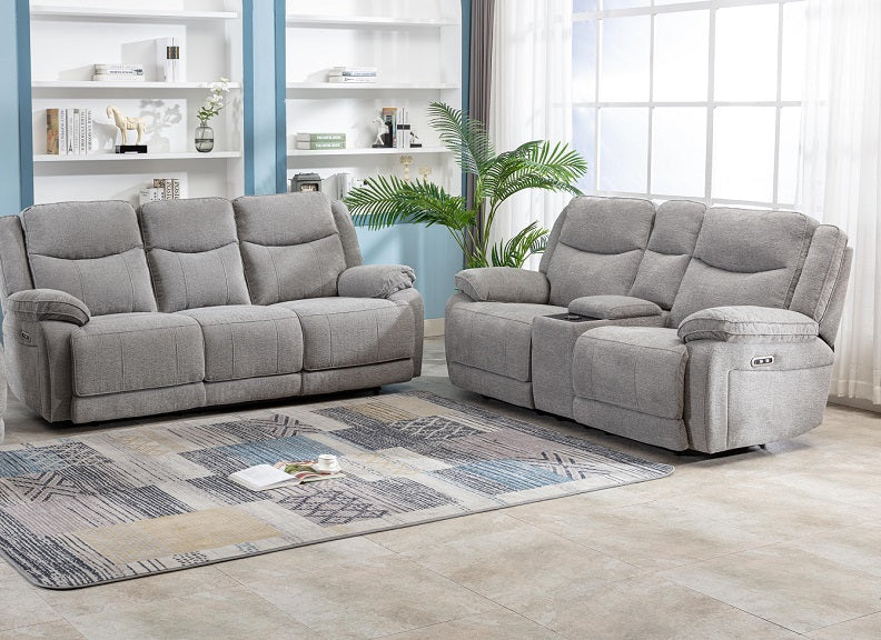 Herbert 3PP Powered Sofa – Grey Fabric with USB Ports