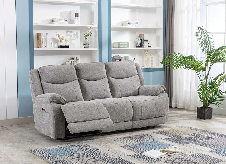 Herbert 3PP Powered Sofa – Grey Fabric with USB Ports - Image 2
