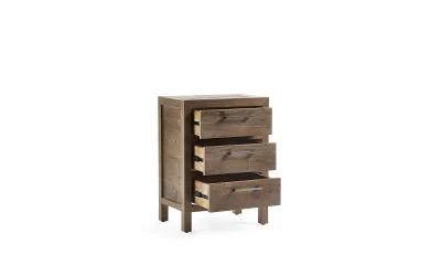 Heritage 3 Drawer Bedside – Distressed Reclaimed Wood with Industrial Style - Image 3