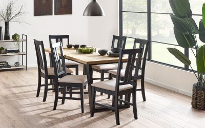 Hilton Dining Set – White Oak Veneer 180 cm Table with Herringbone Pattern