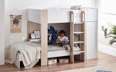 Horizon Bunk Bed - Pale Wood & White Finish with Built-in Storage & Glow-in-the-Dark Steps - Image 2