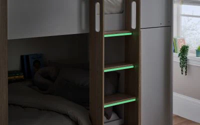 Horizon Bunk Bed - Pale Wood & White Finish with Built-in Storage & Glow-in-the-Dark Steps - Image 5