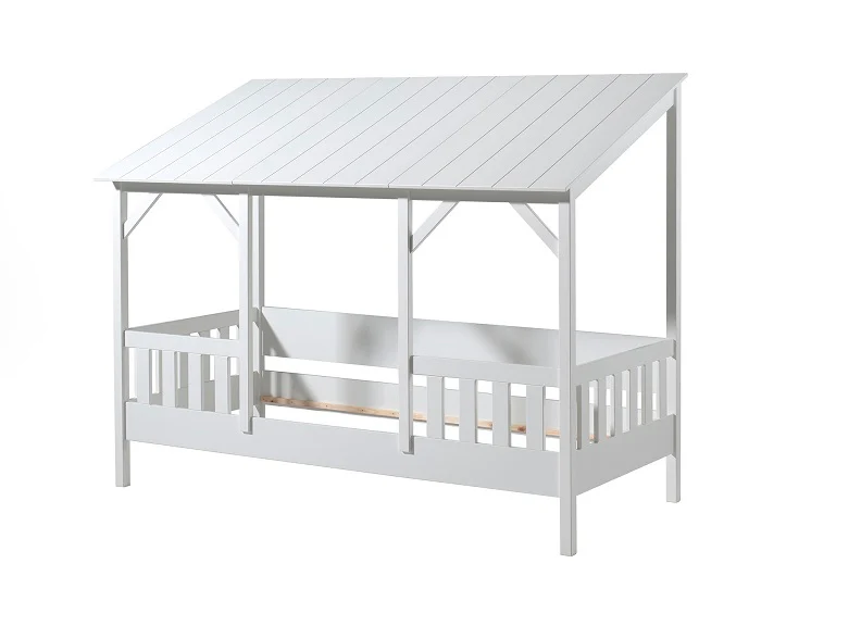 House Bed With Roof & 17 Slatted Base – White Lacquered Pine - Image 2