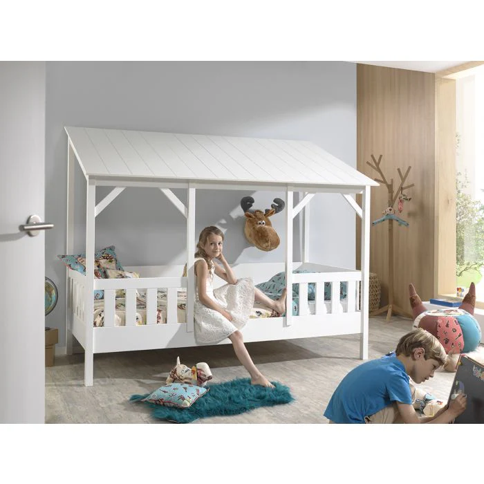 HOUSEBED Bed 90x200cm – White Slatted Design (03)