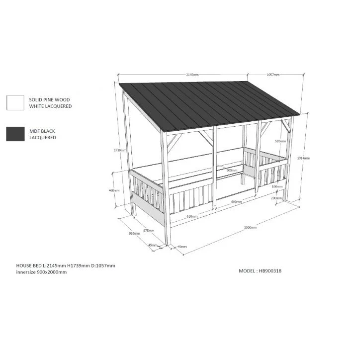 HOUSEBED Bed 90x200cm – White Slatted Design (03) - Image 2