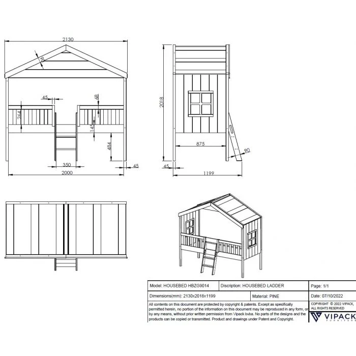 HOUSEBED Bed with Ladder 90 x 200 cm – White Scandinavian Pine with Under-Bed Storage - Image 2