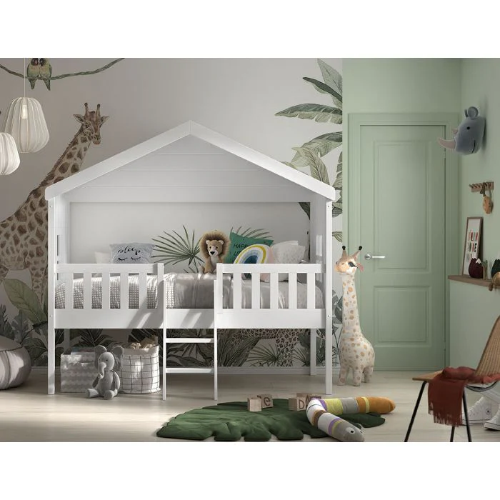 HOUSEBED Bed with Ladder 90 x 200 cm – White Scandinavian Pine with Under-Bed Storage - Image 3