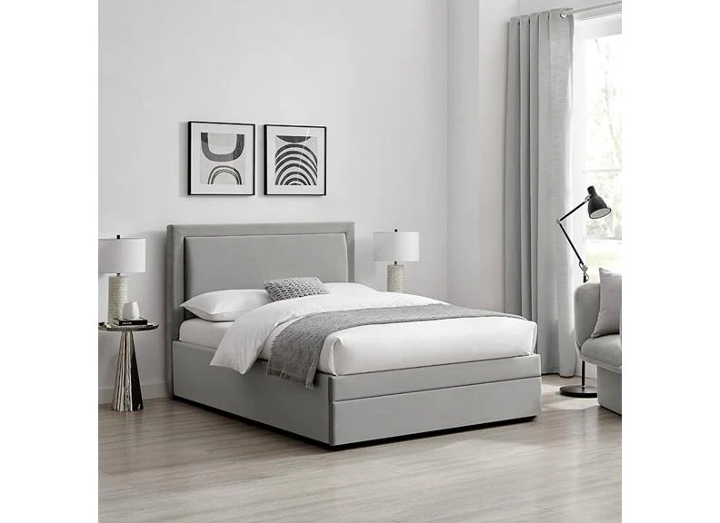 Humboldt Velvet Bed with End Drawer – Soft Grey Fabric 4ft6 - Image 2