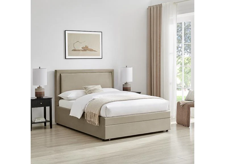 Humboldt Velvet Bed with End Drawer – Soft Grey Fabric 4ft6 - Image 4