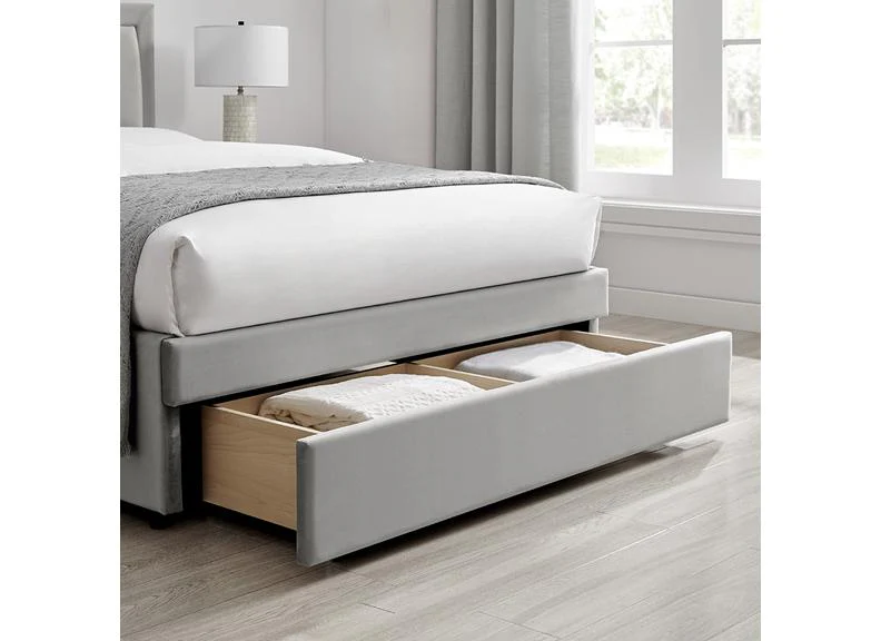 Humboldt Velvet Bed with End Drawer – Soft Grey Fabric 4ft6 - Image 5