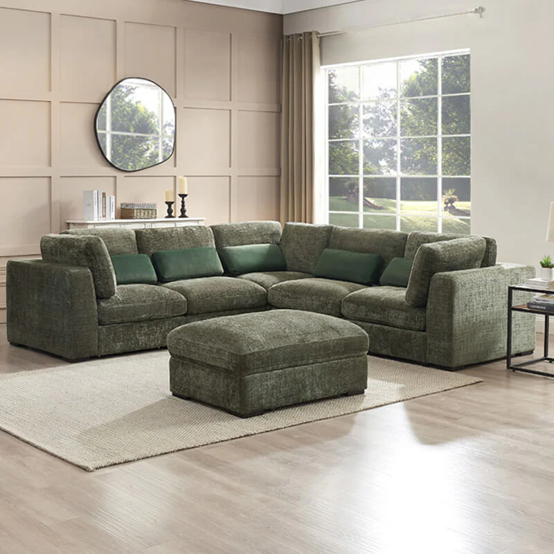 Humphrey Armless Sectional – Green Chenille Fabric with Pocket Sprung Seats 800mm - Image 8