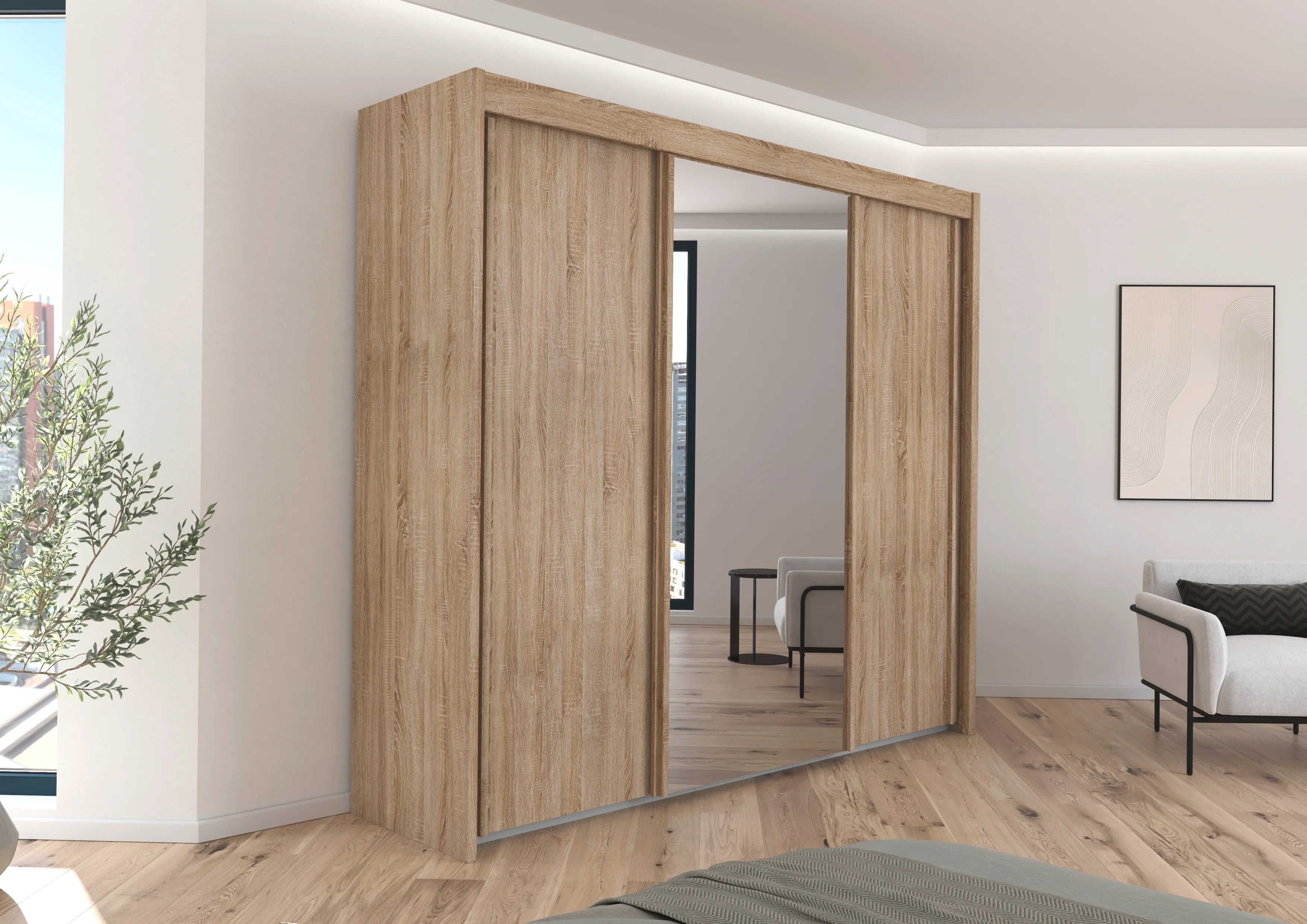 Sovereign Sliderobe - 2m or 2.5m in Oak finish - Free internal divide - Image 2