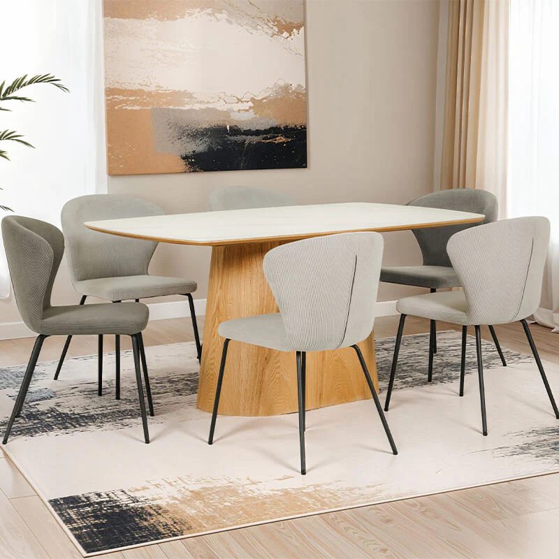 Indy Rectangle Dining Table 160cm – Marble Pattern Ceramic Top with Wood Veneer Base