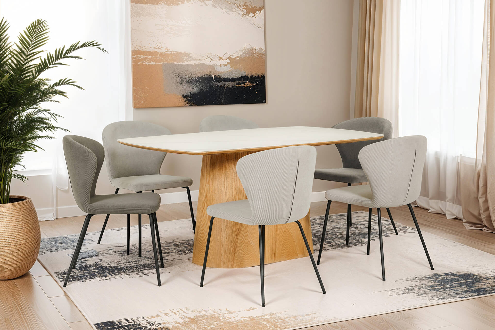 Indy Rectangle Dining Table 160cm – Marble Pattern Ceramic Top with Wood Veneer Base - Image 3