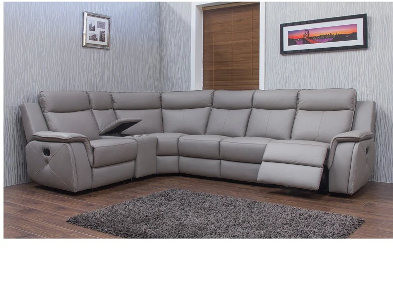 Infiniti Leather Corner Sofas – Grey with Manual Recliners (LHR+CON+C+A+A+RHR) - Image 4