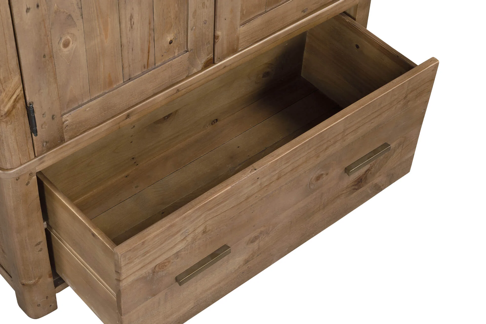 Inola 2 Door 1 Drawer Wardrobe – Reclaimed Pine with Brass Handles - Image 11