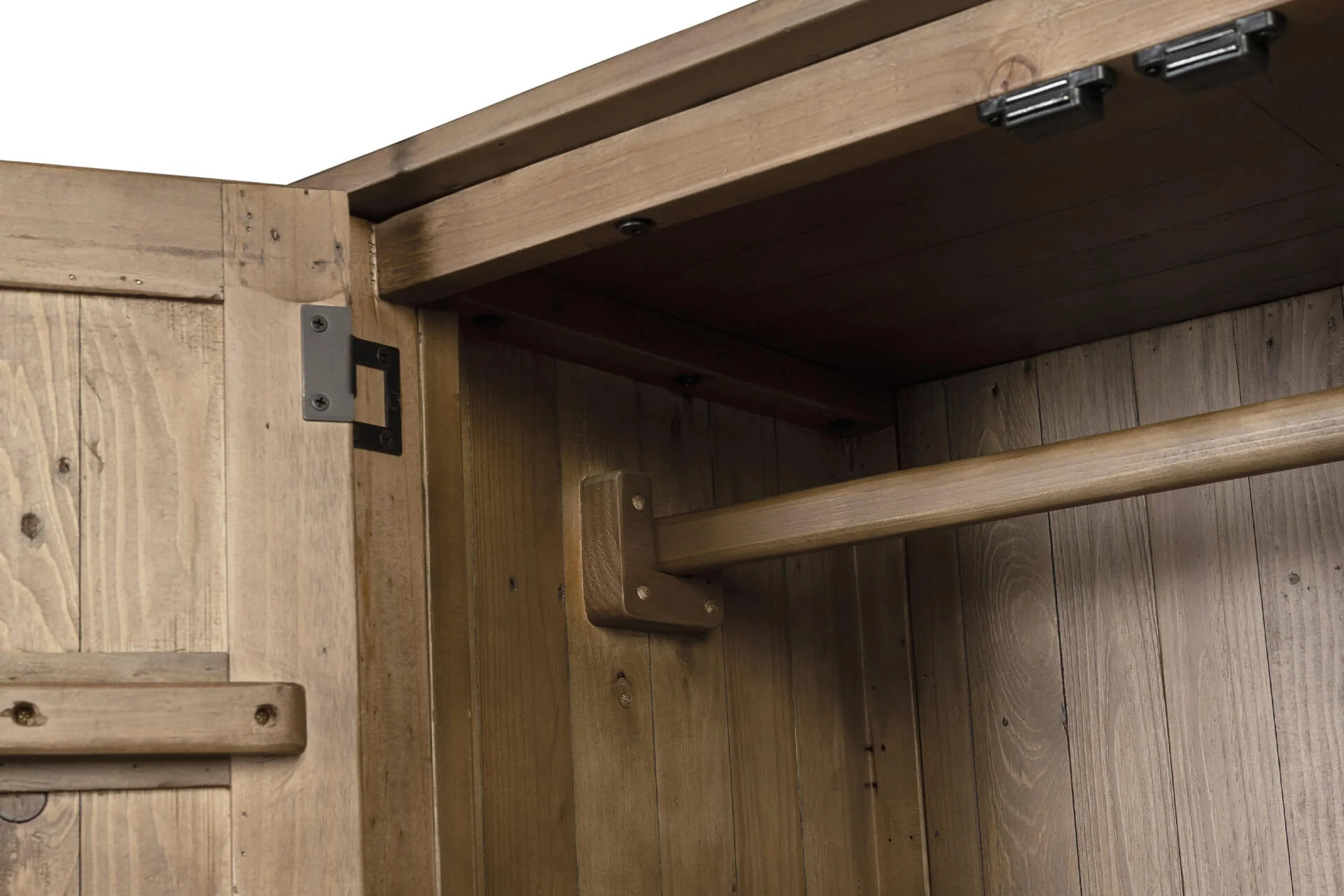 Inola 2 Door 1 Drawer Wardrobe – Reclaimed Pine with Brass Handles - Image 12
