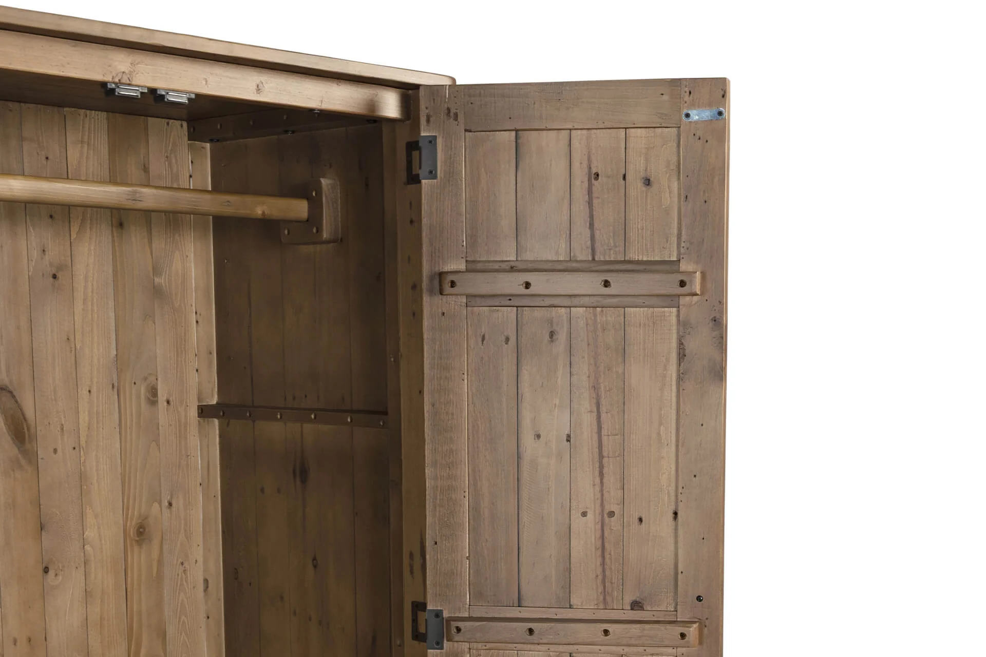 Inola 2 Door 1 Drawer Wardrobe – Reclaimed Pine with Brass Handles - Image 13