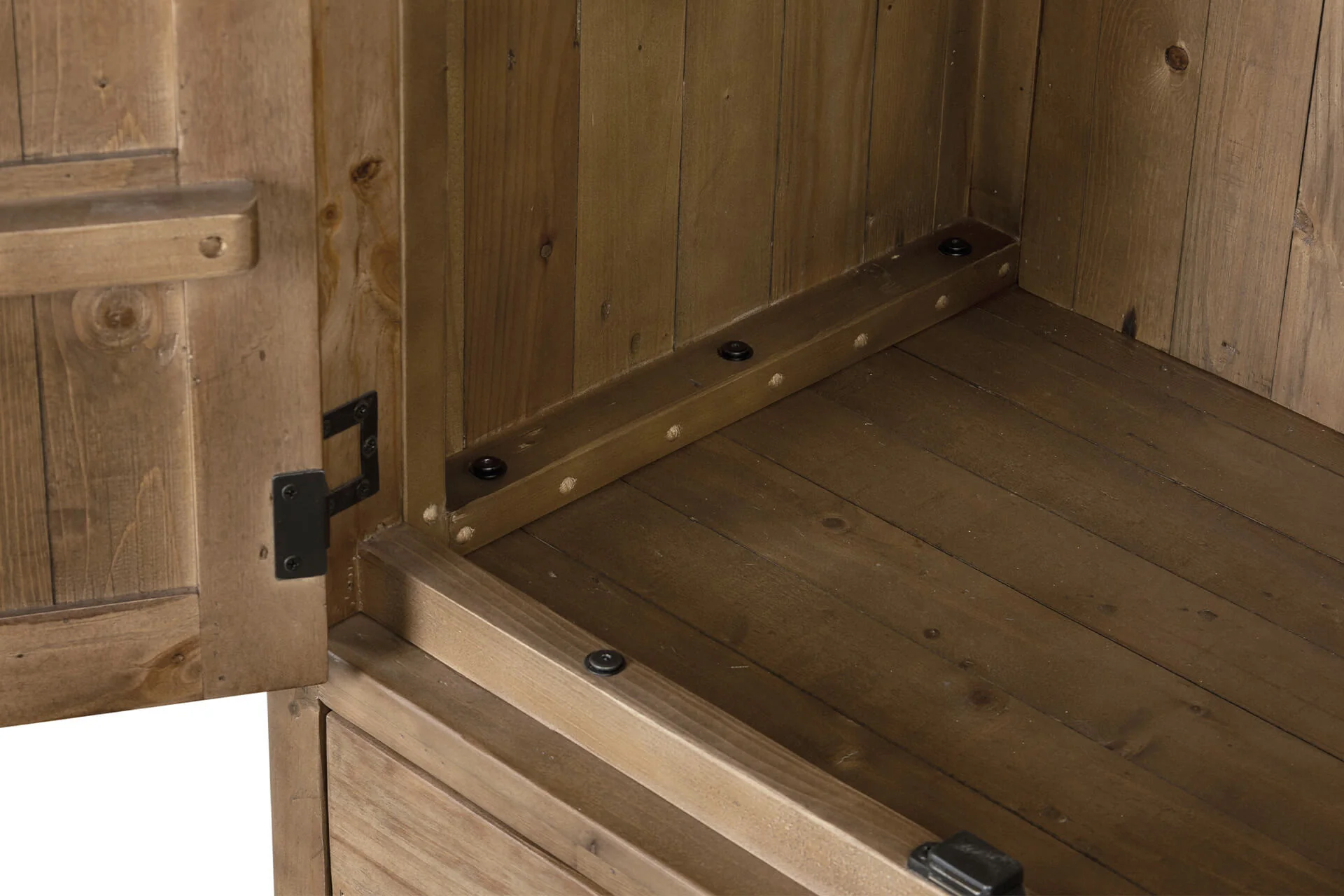 Inola 2 Door 1 Drawer Wardrobe – Reclaimed Pine with Brass Handles - Image 14