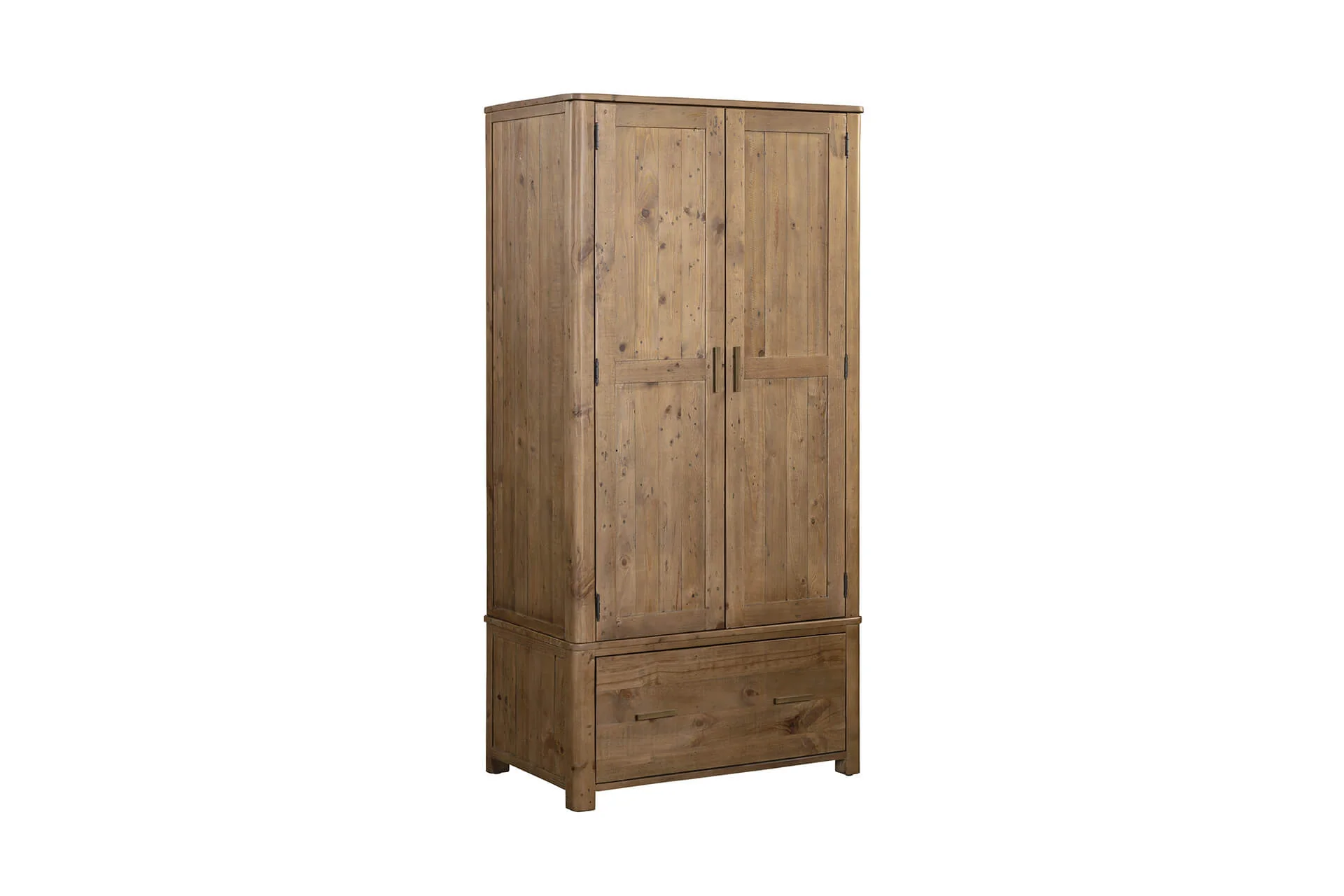 Inola 2 Door 1 Drawer Wardrobe – Reclaimed Pine with Brass Handles - Image 15