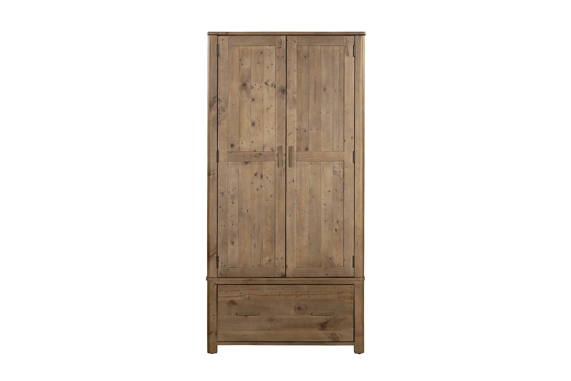 Inola 2 Door 1 Drawer Wardrobe – Reclaimed Pine with Brass Handles - Image 17