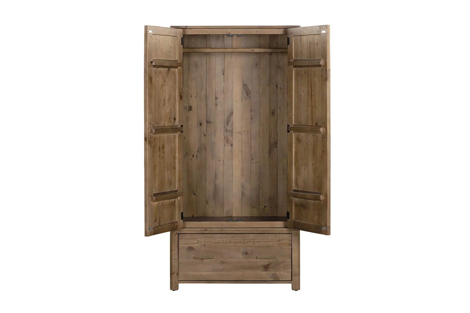 Inola 2 Door 1 Drawer Wardrobe – Reclaimed Pine with Brass Handles - Image 18