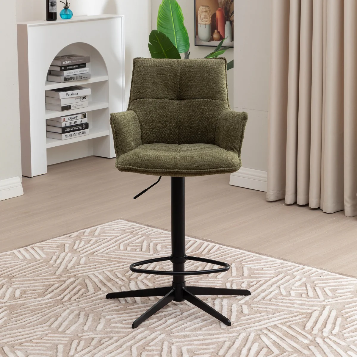 Jacob Bar Stool – Green Fabric with Adjustable Gas Lift
