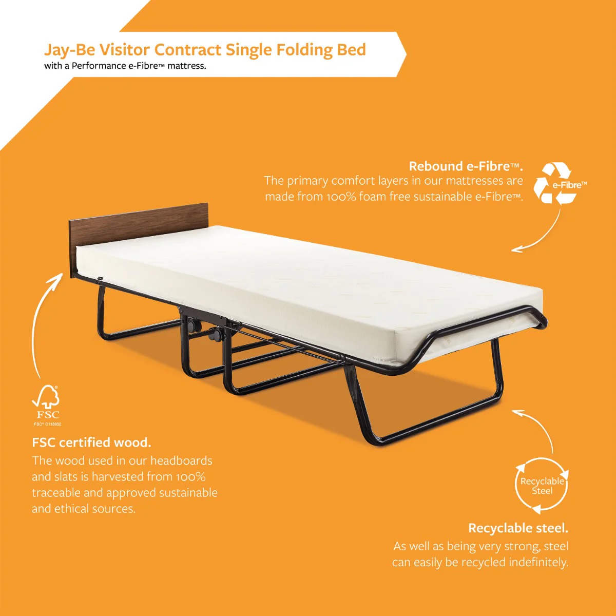 Jay-Be Visitor Contract Automatic Folding Bed with Performance e-Fibre Mattress - 2ft6 - Image 4