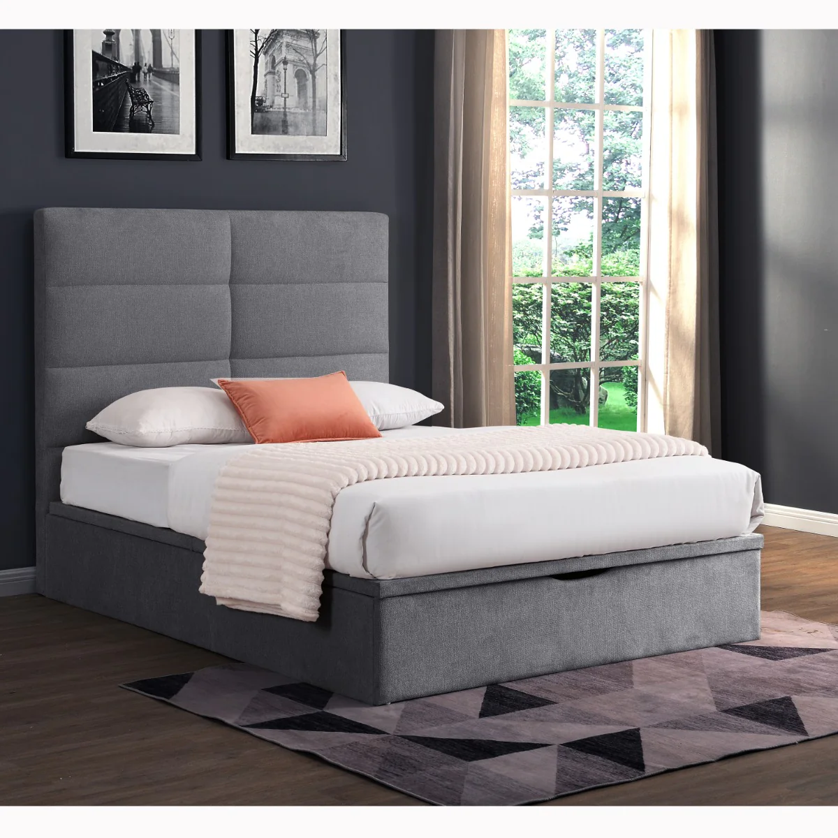 Jessica 4'6 Bed – Grey Gas Lift Storage Frame (PRE-ORDER FOR JULY)