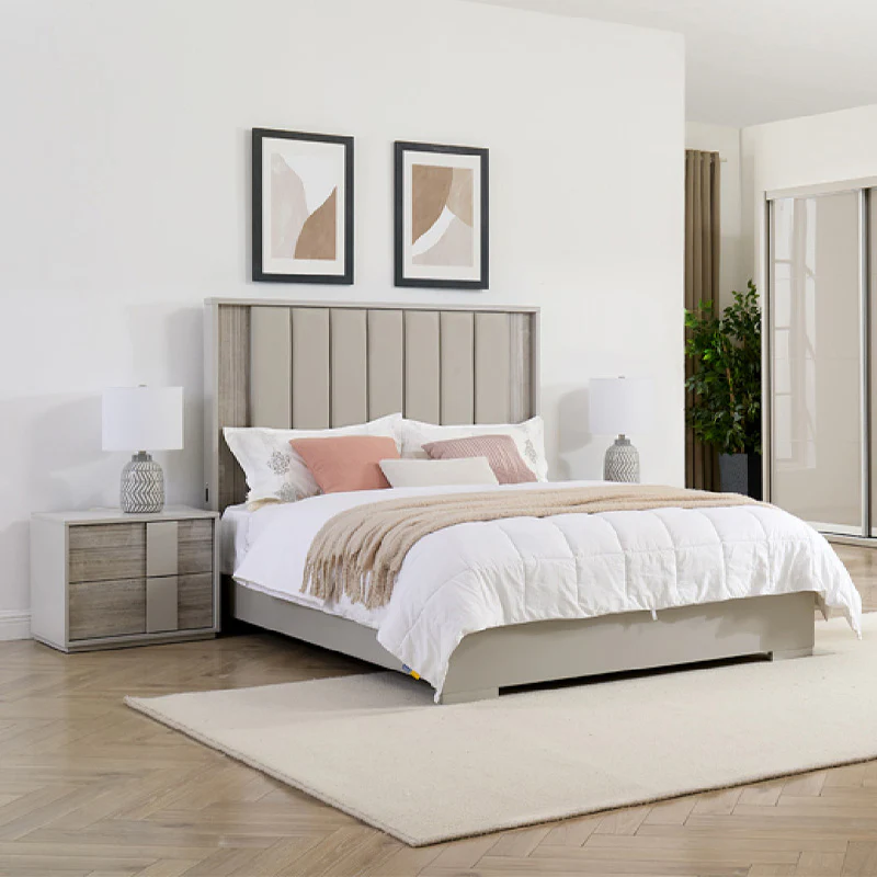 Jules 5' Bed – Grey Upholstered Frame with LED Lighting