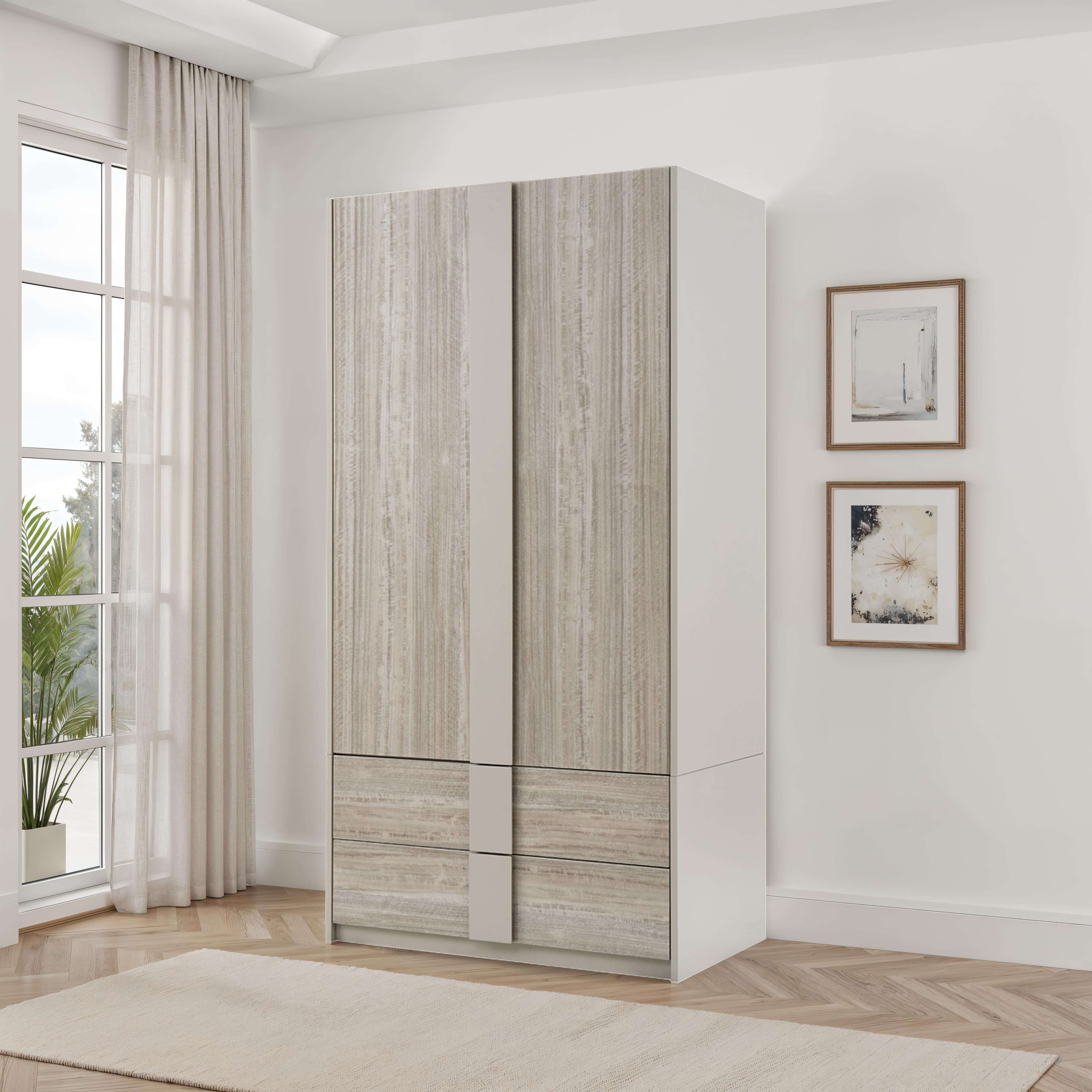 Jules Wardrobe 2 Door/2 Drawer – Grey Gloss with Soft-Close Mechanism 990mm