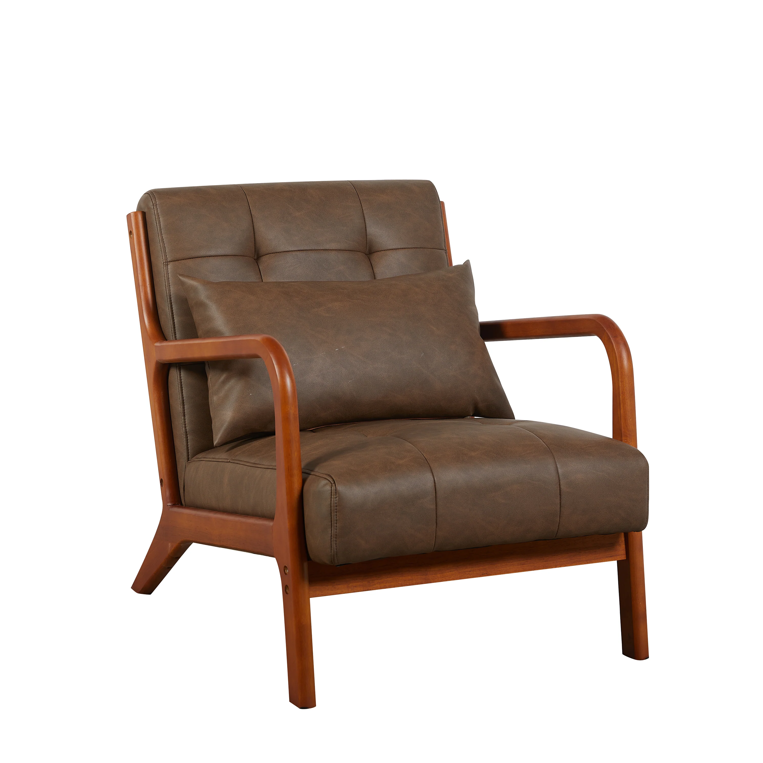 Juniper 2+1+1 Sofa Set – Brown PU Upholstery with Wooden Accents - Image 6