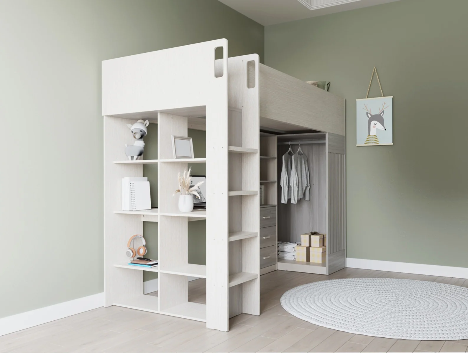 Jupiter High Sleeper – White with Integrated Storage and Desk - Image 2