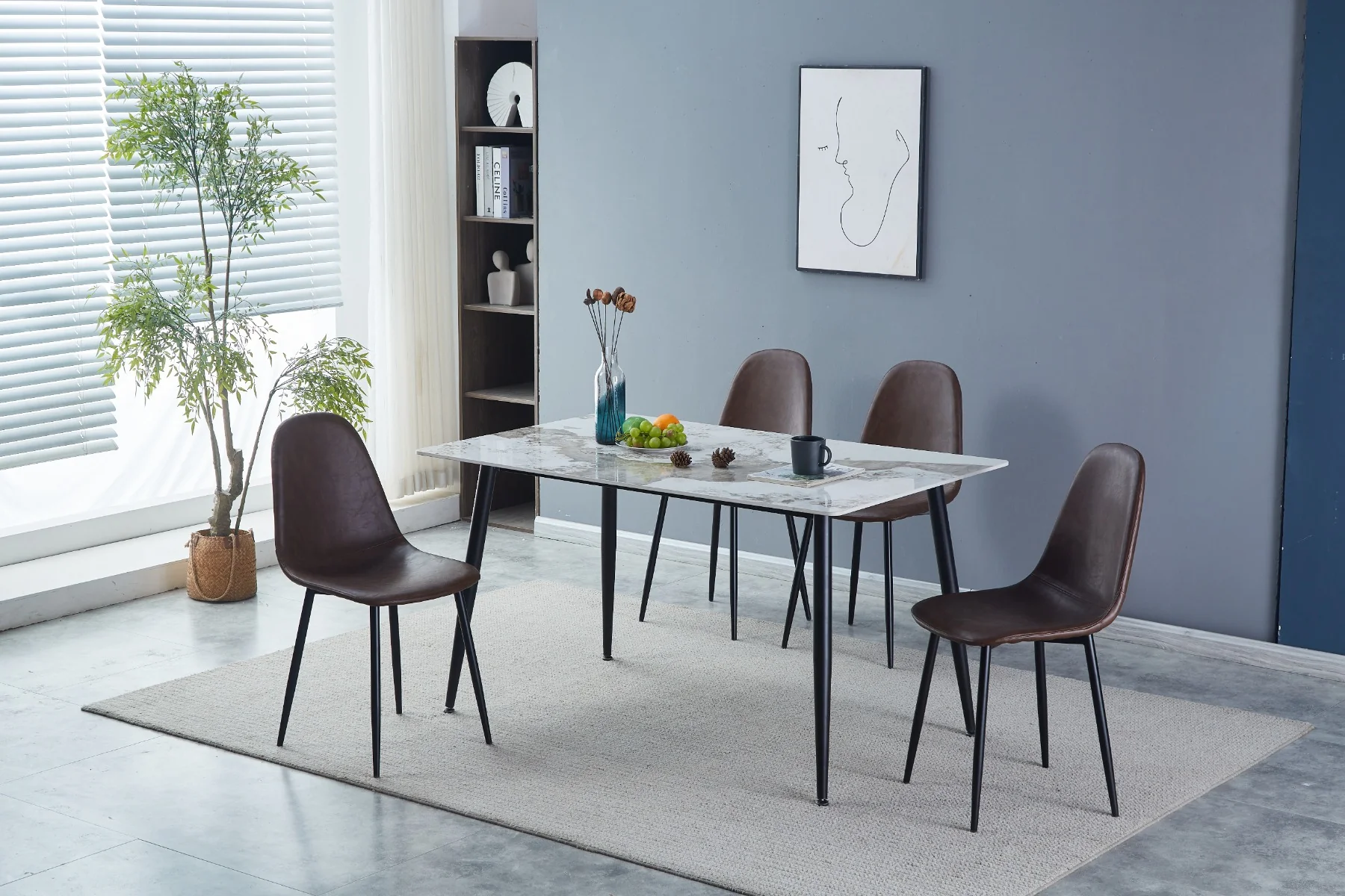 Kas Dining Table 1.4 Metre – Grey Marble Effect for 4-6 People