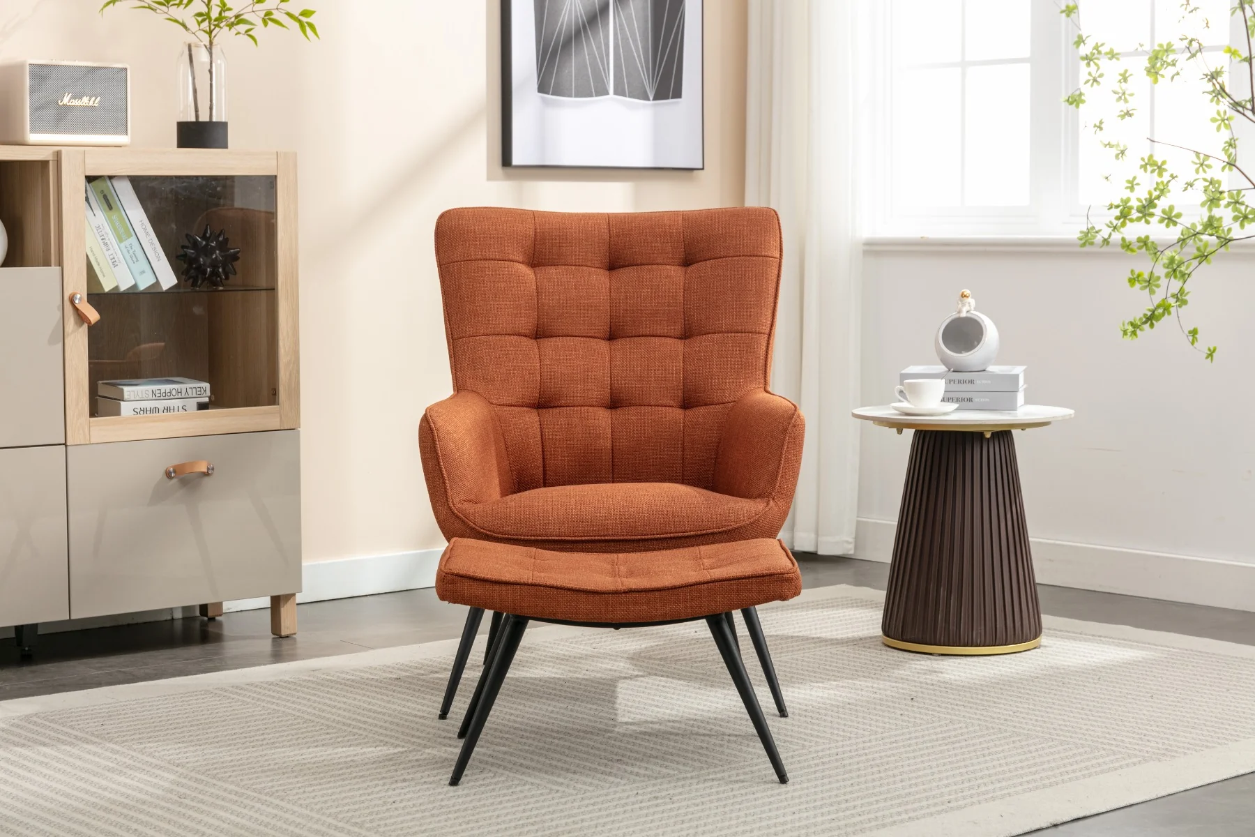 Katelyn Accent Chair with Stool Copper - Image 4