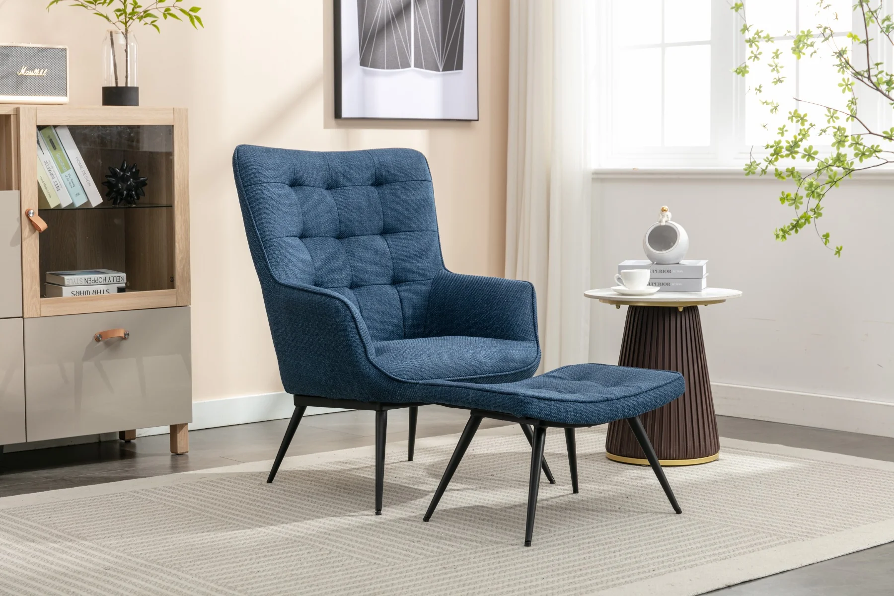 Katelyn Accent Chair with Stool Denim Blue