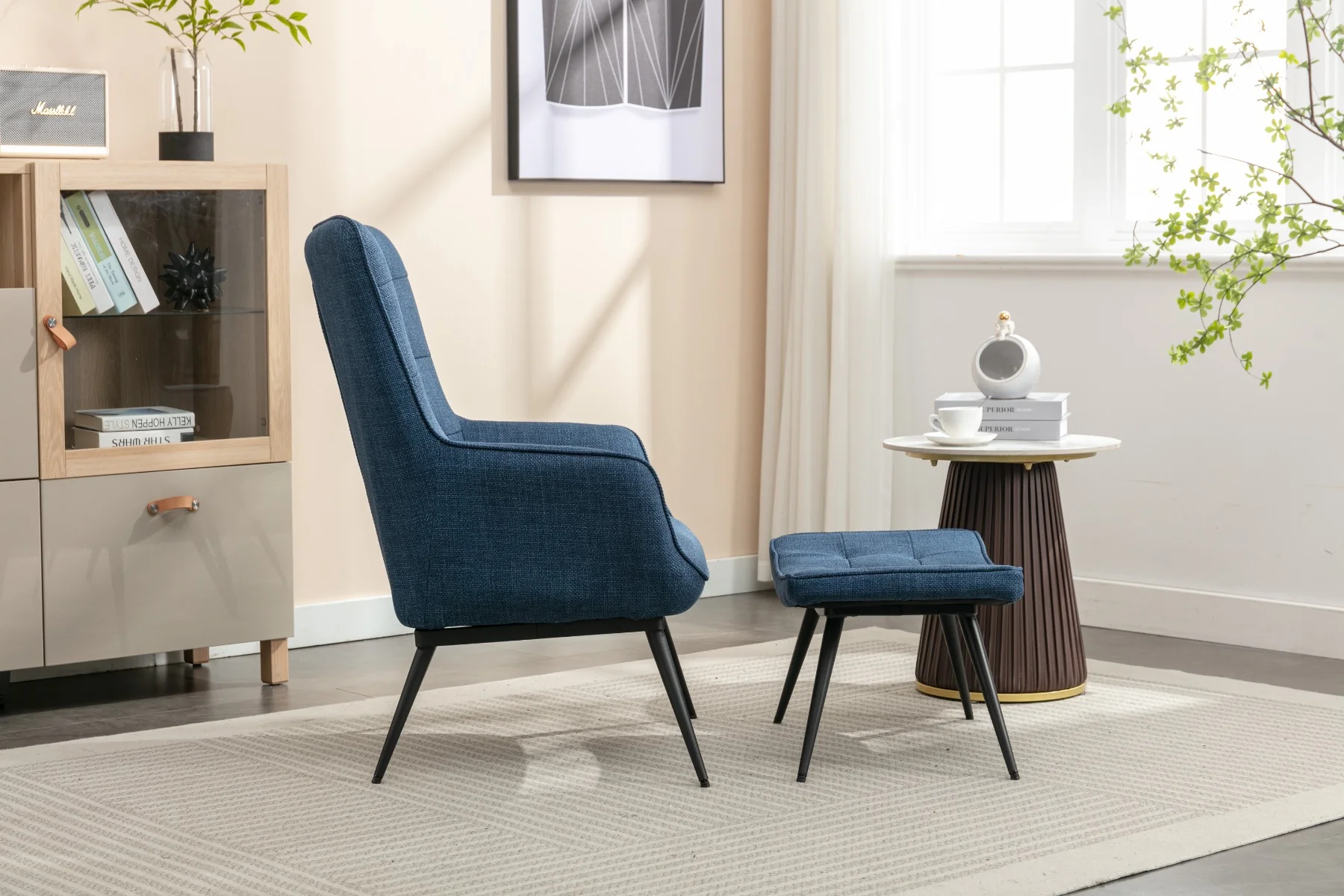 Katelyn Accent Chair with Stool Denim Blue - Image 2