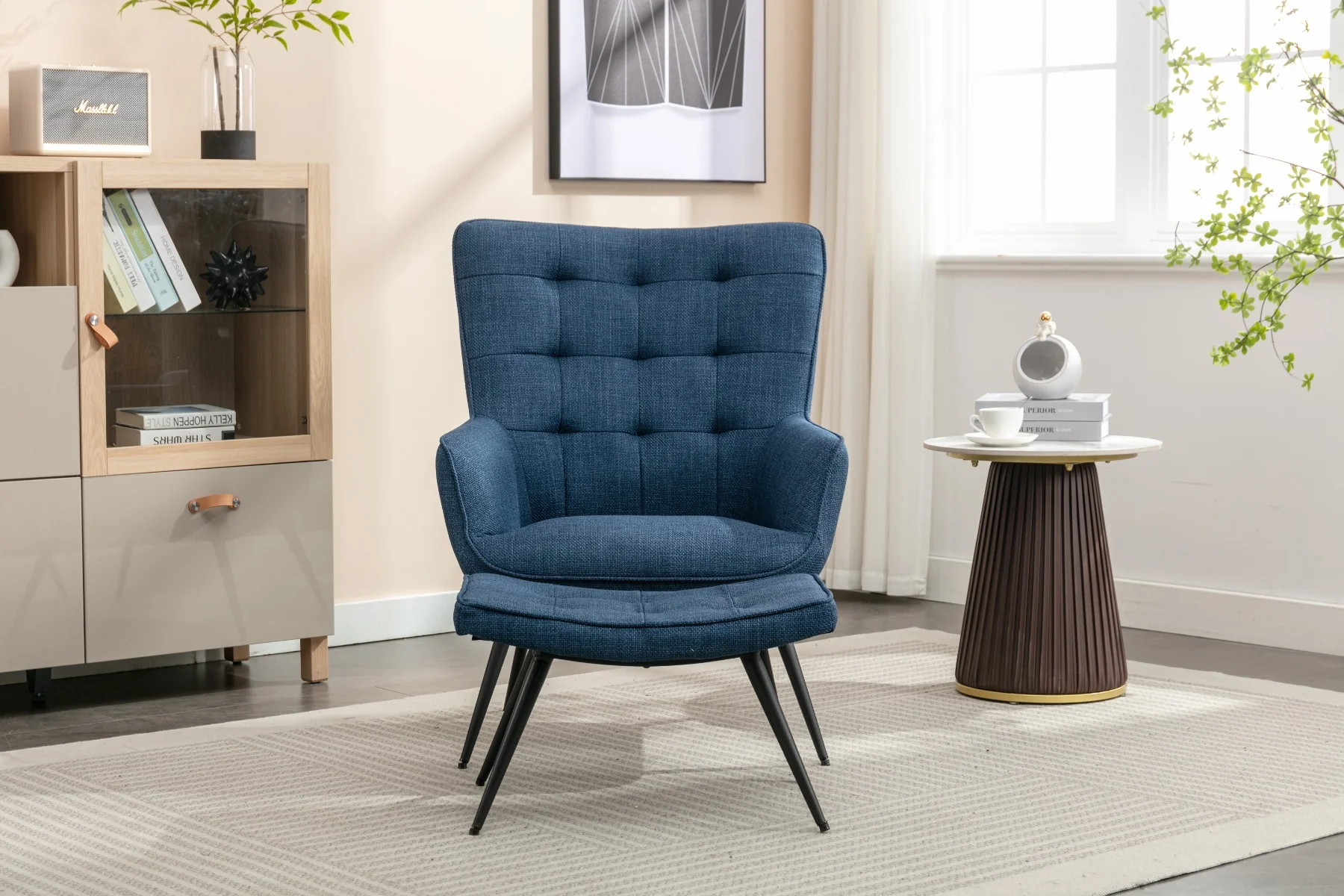 Katelyn Accent Chair with Stool Denim Blue - Image 3