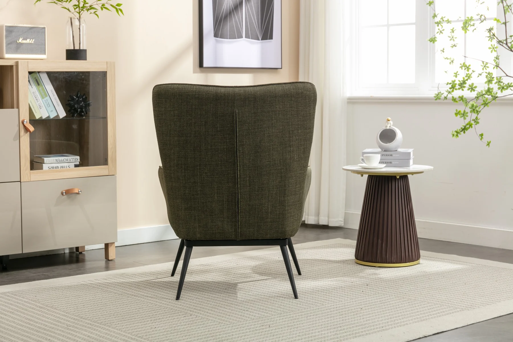 Katelyn Accent Chair with Stool – Moss Green Fabric - Image 3