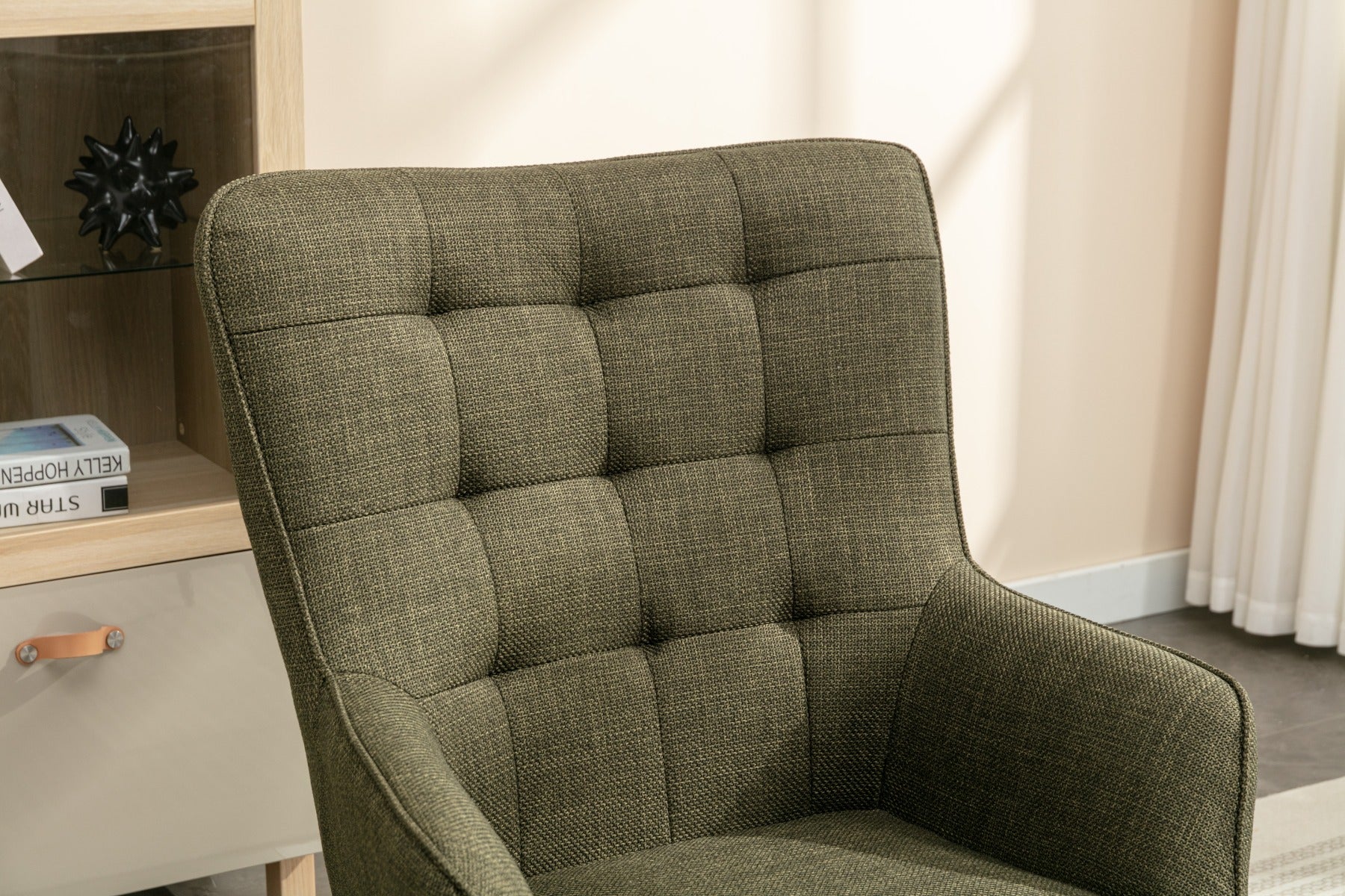 Katelyn Accent Chair with Stool – Moss Green Fabric - Image 6
