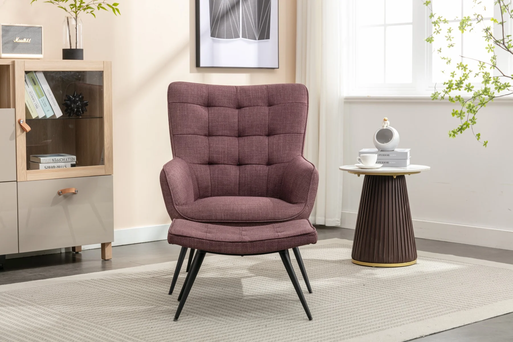 Katelyn Accent Chair with Stool Mulberry - Image 4