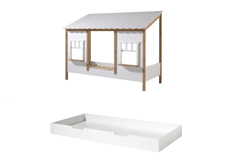 Kids Country Cottage White House Bed – White Pine with Optional Drawer - Image 6