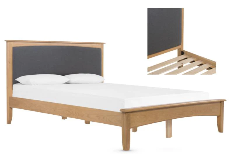 Kilkenny Oak Bed – Charcoal Fabric Headboard - Image 2