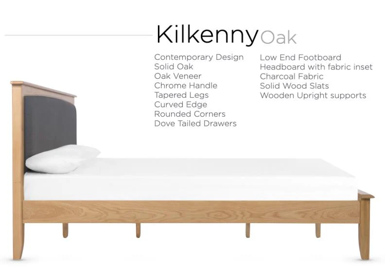 Kilkenny Oak Bed – Charcoal Fabric Headboard - Image 4