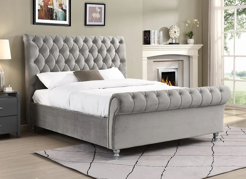 Kilkenny Velvet Scroll Bedframe – with Decorative Headboard - Image 3