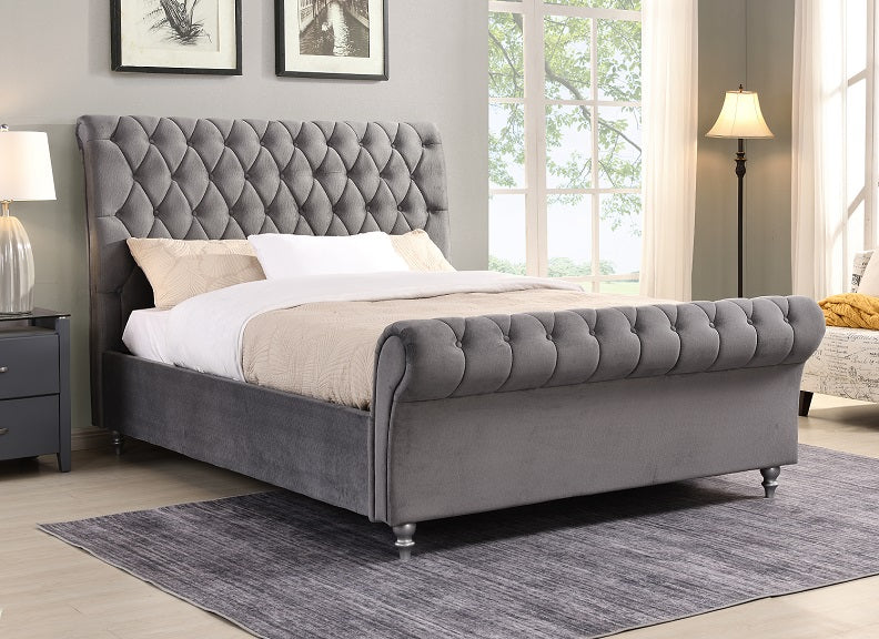 Kilkenny Velvet Scroll Bedframe – with Decorative Headboard - Image 9