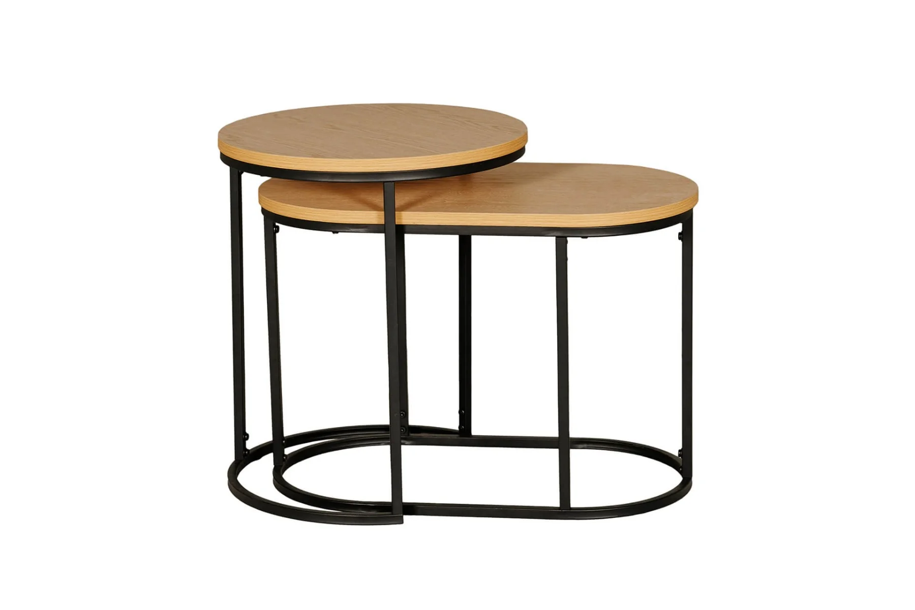 Kinsley Nest of Tables – Brown Melamine with Black Metal Frame 540mm