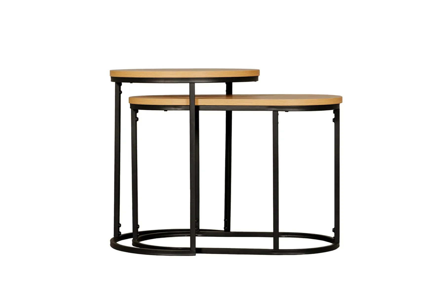 Kinsley Nest of Tables – Brown Melamine with Black Metal Frame 540mm - Image 2